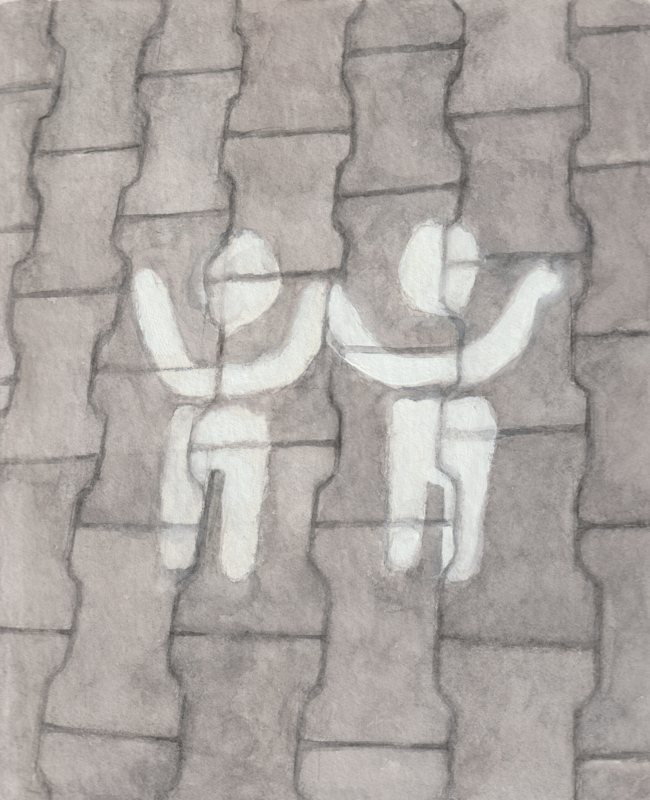 „Logo auf Pflastersteinen“ 2025 © Andrea Freiberg, watercolor on paper, 23 x 19 cm (32 x 24 cm)